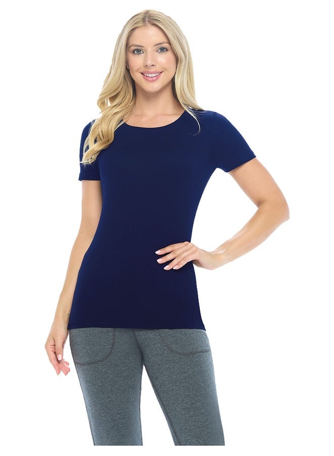 ناتشورال يونيفورمز تيشيرت نسائي بأكمام قصيرة ورقبة دائرية من ناتشورال يونيفورمز، يُلبس تحت الزي الطبي (أزرق داكن حقيقي، مقاس صغير) - Image 1